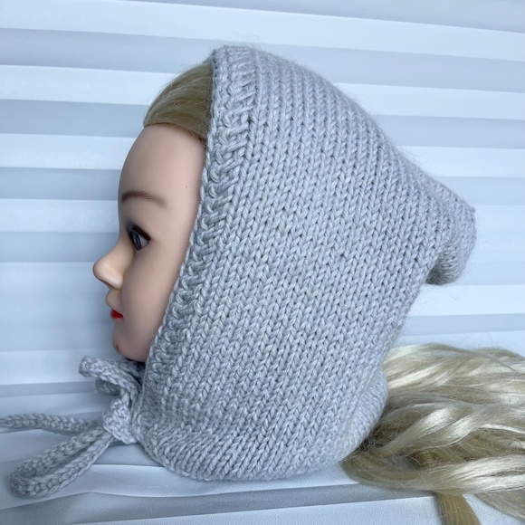 Hood Hat Women Beanie Hand Knit Wool Gray Winter Snood Beret Gift NEW